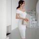 2022 summer Korean version of the goddess fan one-word collar off-the-shoulder short-sleeved slim dress waist sexy slit dress skirt