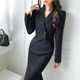 Suit fake two-piece skirt high-end sense royal sister style autumn and winter commuting women's dress light and mature long black dress