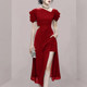 Puff Sleeve French Chic Stunning Red Dress Long Skirt Women's Summer Split Shows Thin Temperament High Sense Dress Skirt