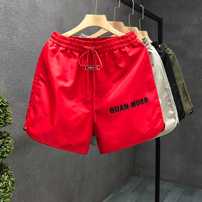 Trendy Red Casual Shorts for Men, High-End Four-Quarter Pants, 2026 Summer New Style, Men's Outerwear Large Shorts