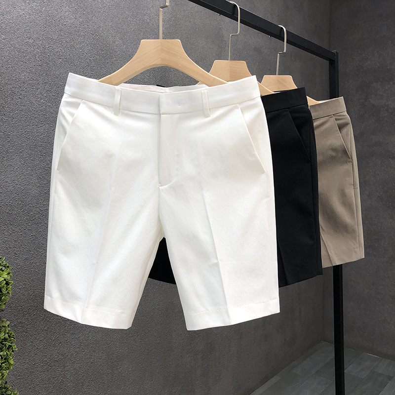 High-End Light Business Suit Shorts for Men, White Slim Straight-Leg Five-Point Pants, Men's Summer Thin Casual Mid-Length Pants