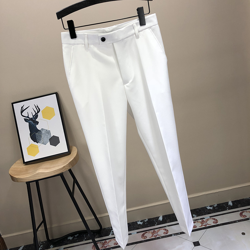 Fall feeling black small trousers men Korean version trend casual versatile white pants trousers slim fit suit pants cropped pants