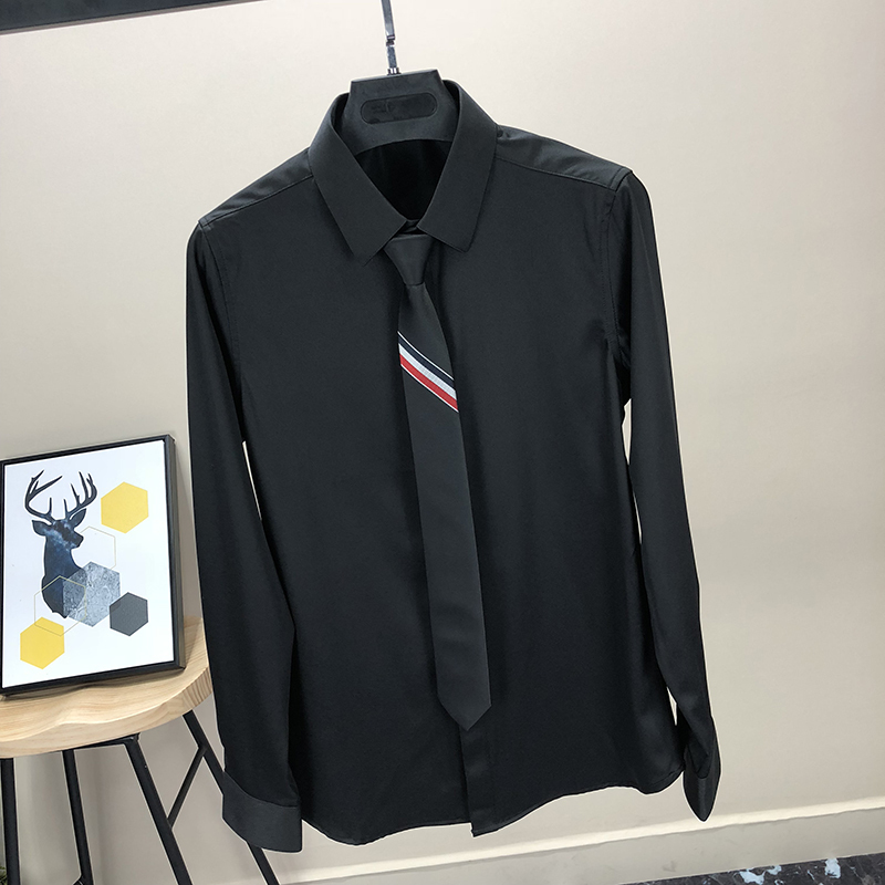 White Shirt Men's Long-Sleeved Korean Style Trendy and Handsome Red Suit Shirt Professional Business Formal Fit Black Size