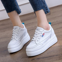 Tide brand inner increase womens shoes 2021 Winter thick bottom cake shoes 8cm leather comfortable small white shoes leisure sports shoes