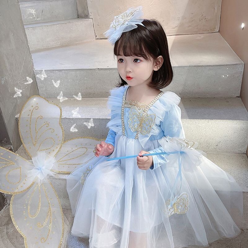 Girl Foreign Dress Spring Autumn Money 2022 Super Fairy Baby Fluffy Skirt Foreign Girl Butterfly Wings Princess Dress