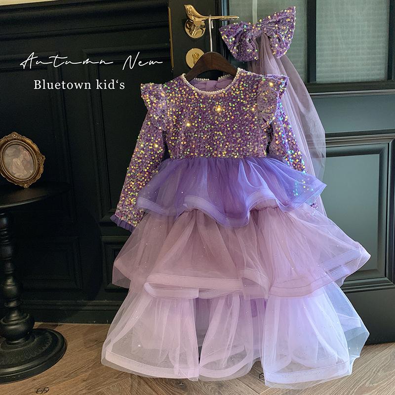 High-end girl princess dress autumn winter style 2023 new children dress foreign gas garnter bright sheet Birthday Dress Fluffy Skirt-Taobao