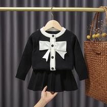 Girls' skirts suit autumn 2022 new children's chic babies' sweater short skirt fashionable two-piece suit trendy