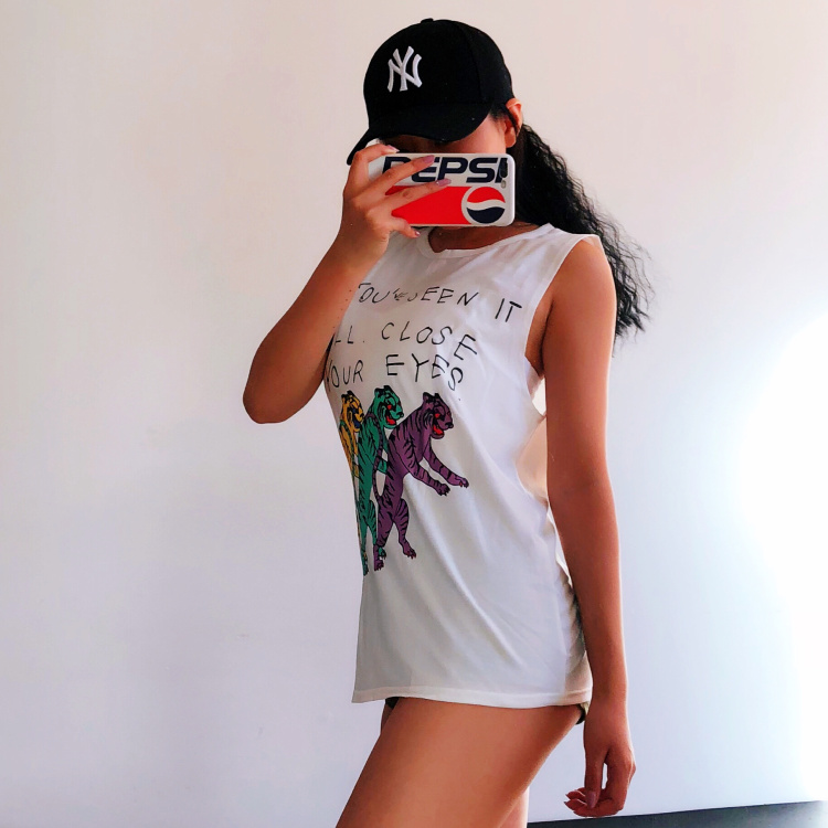 Clearance sale couple male and female cartoon printing dinosaur tiger loose casual sports fitness cotton vest cute