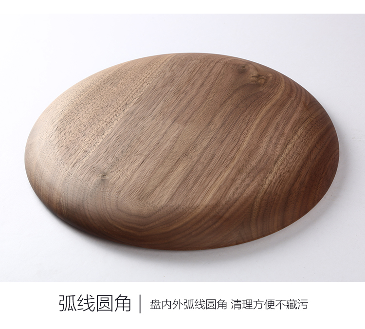 Nhật Bản gỗ óc chó màu đen khay gỗ tròn trái cây bánh gỗ ấm trà teacup nhà hàng tấm gỗ tùy chỉnh khay trà gỗ đẹp