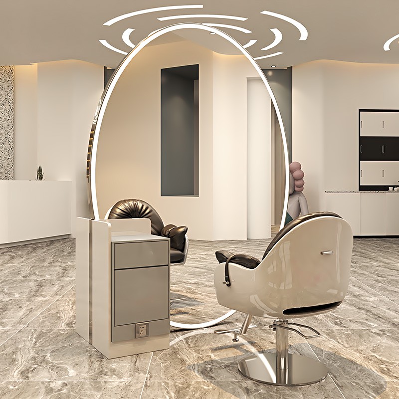 Barber Shop Mirror Desk Hair Salon Special Salon Wall Single-Sided Mirror Floor-to-Ceiling Stainless Steel Hair Cutting Mirror with LED Lights