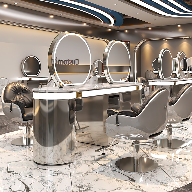 Charging Barber Shop Mirror Desk Hair Salon Perm Dye Table Dedicated Floor To Ceiling Salon HairCut Mirror Marble Factory Direct Sales