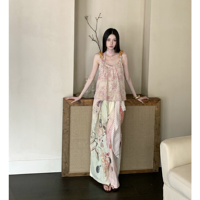 Bale French Embroidery Cat Print Loose Straight Wide-Leg Pants and Camisole 2026 Super Trendy Outfit Set Bale French Embroidery Cat Print Loose Straight Wide-Leg Pants and Camisole 2026 Super Trendy Outfit Set