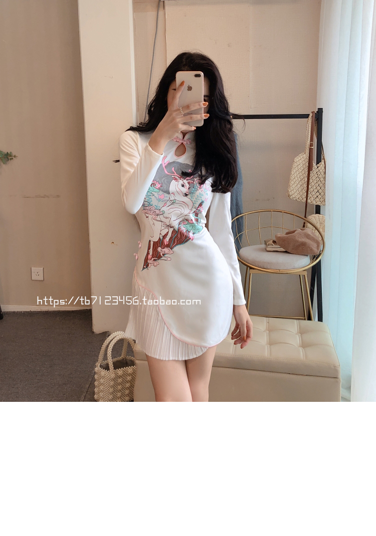 2018 mùa thu và mùa đông thời trang mới tính khí retro thanh lịch cải thiện cheongsam cô gái dài tay khóa màu hồng hươu ăn mặc áo đầm dạ hội