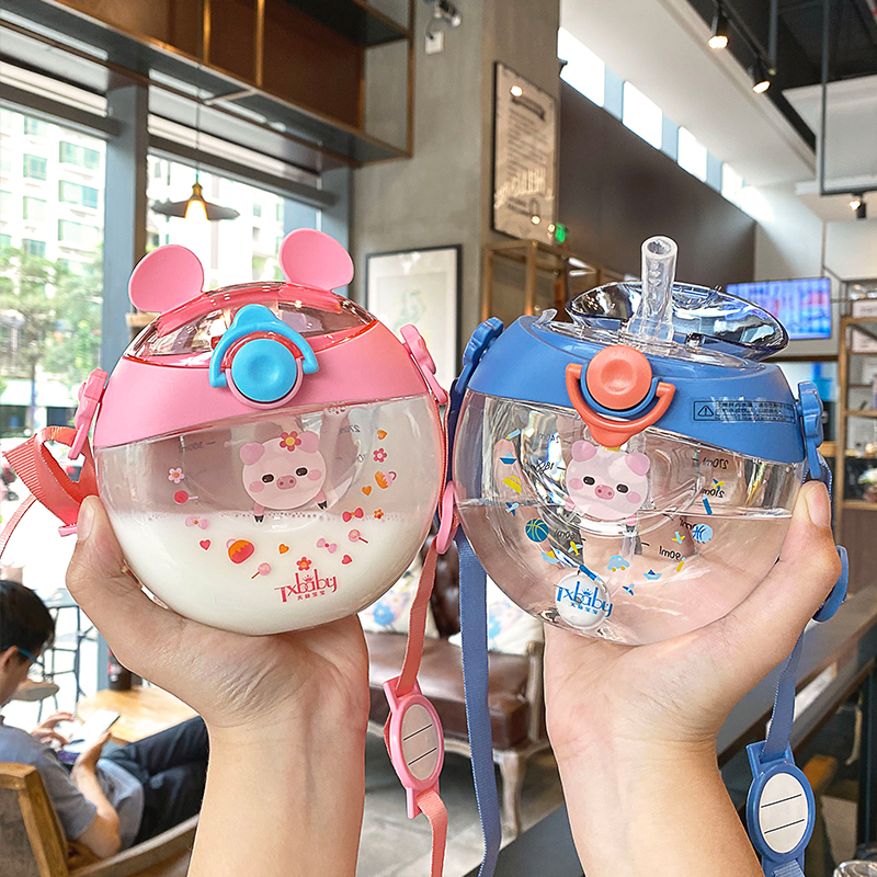 Donut water cup children summer straw cup baby water bottle go out to carry water bottle kindergarten drinking water cup female