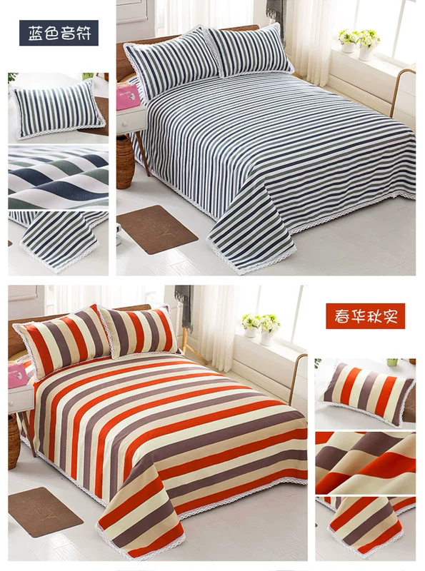 Bông cũ vải thô mat ba mảnh tấm ga trải giường mat 1.5 1.8 m gạo duy nhất đôi là tinh khiết bông mùa hè dày