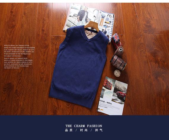 Mùa thu đông ấm áp cộng với áo vest độn nhung nam thanh niên Slim không tay đan áo thun cổ chữ V bộ vest nam trẻ trung