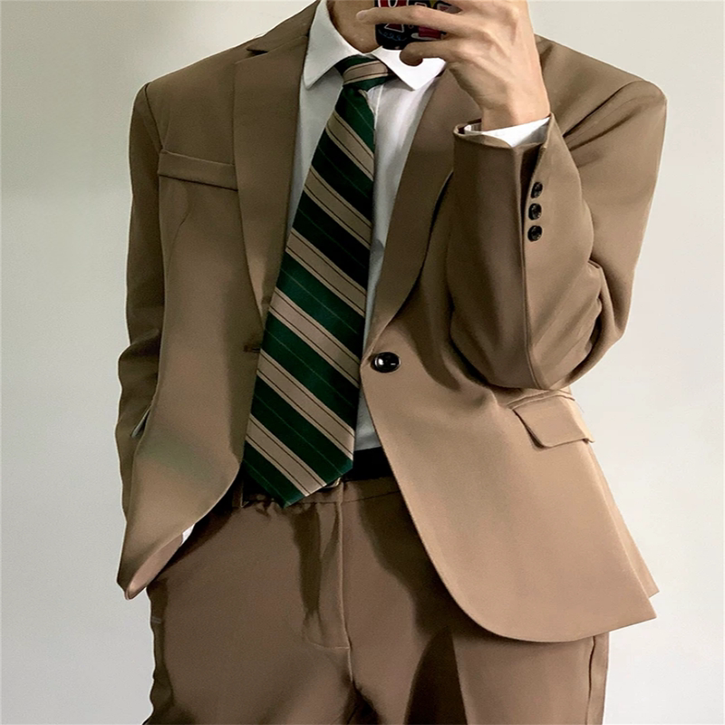 Dk Uniform Men's Dark Khaki Suit Set Korean Style Trendy Youth Versatile Casual Single-Button Blazer Autumn and Winter