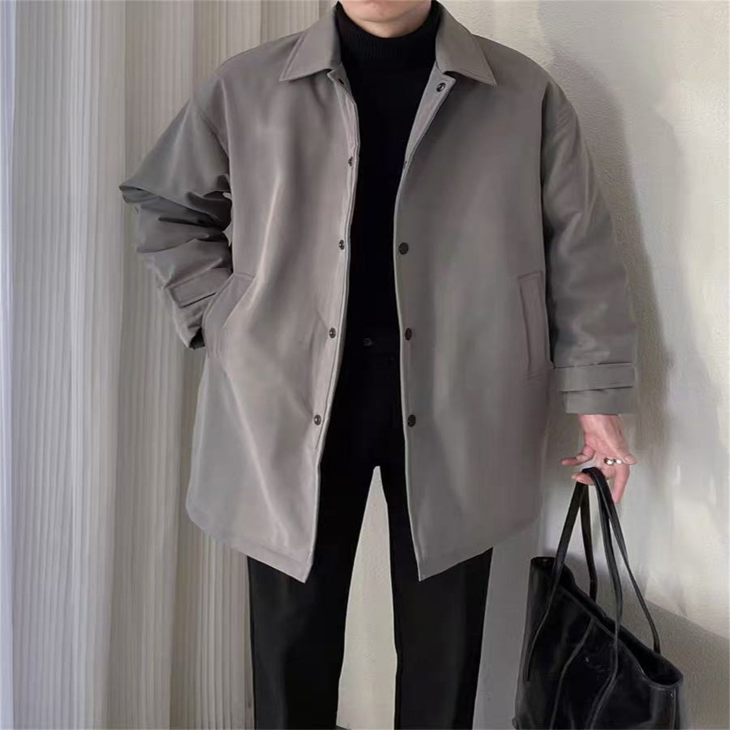 Повседневная ветровка в гонконгском стиле, мужской весенне-осенний кардиган средней длины, куртка-плащ выше колена, высококачественное пальто с лацканами