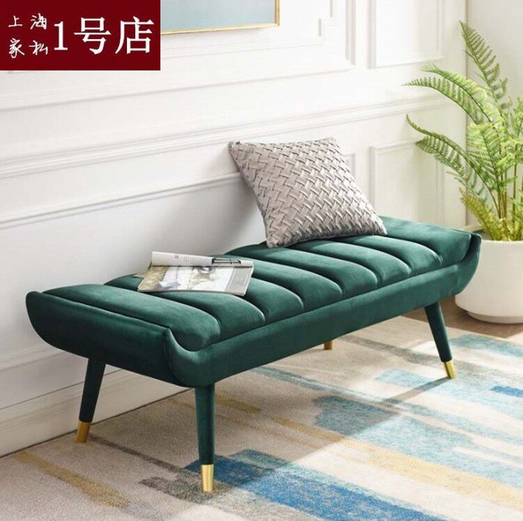 Nordic light luxury dark green velvet sofa stool footstool bedroom bed end stool fabric pier bench foyer changing shoe stool