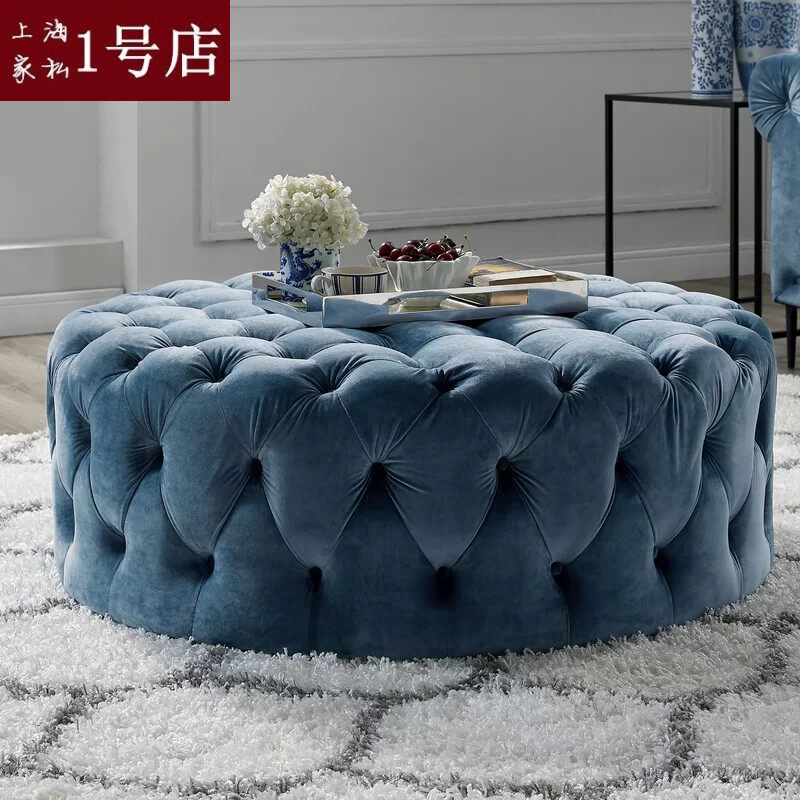 American light luxury velvet shoe changing stool clothing store sofa stool leather pier cloakroom stool living room round coffee table stool