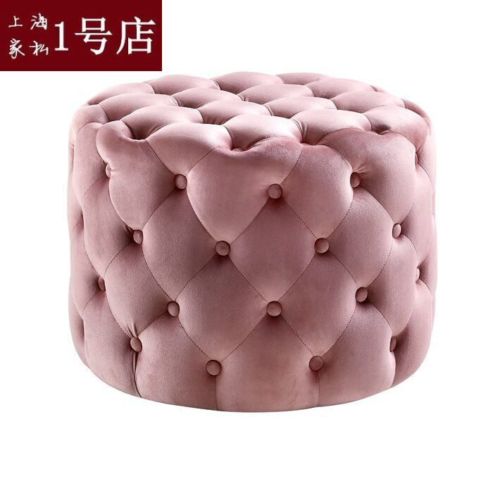 Nordic pink velvet fabric shoe changing stool designer light luxury sofa leather pier cloakroom stool round makeup stool