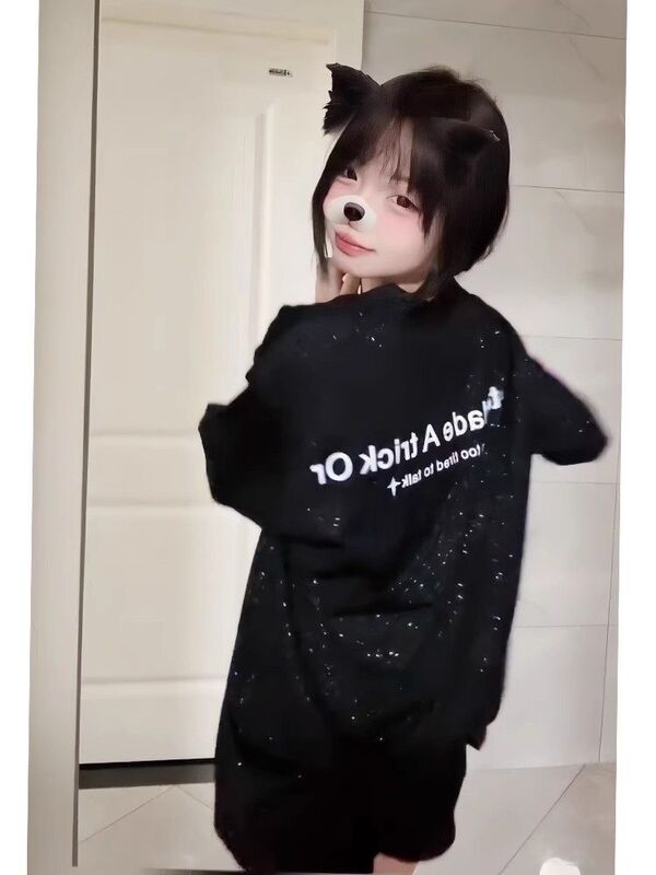 Chinese Trendy Brand American-Style Sequin Starry Short-Sleeve 2024 New Summer Half-Sleeve Designer Niche Top