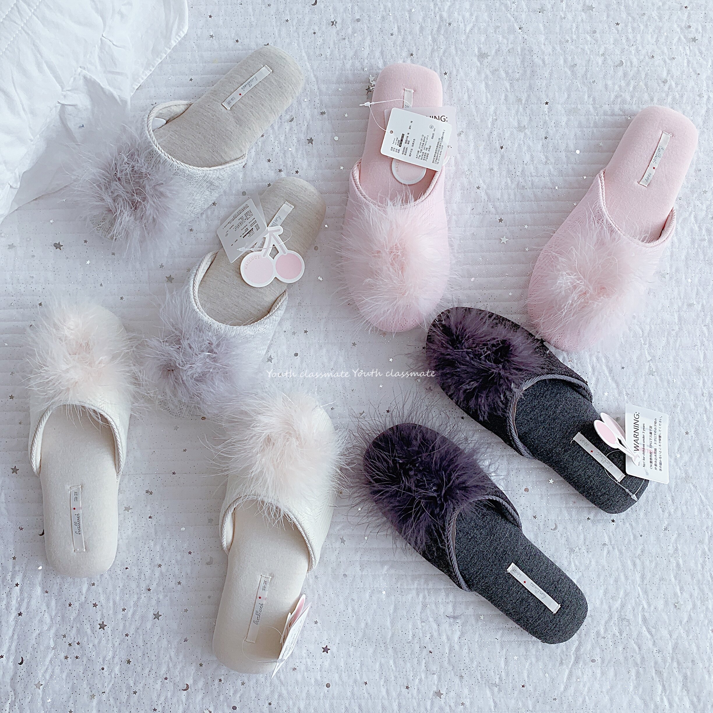 Cute Turkey Fur Balls Air Cotton Breathable Home Slippers Real Plush Silent All Season Home Slippers Comfort