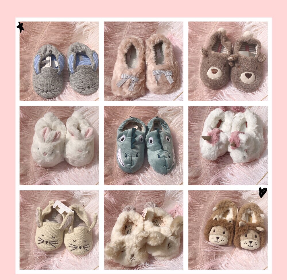 Children Slippers Winter Cute Bag Feet Fur Slippers Girls Autumn Winter Children Small Princess Anti Slip Baby Bag Heel Cotton Tug