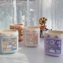 Cream-colored pig pen holder ins high-value desktop Kulomi storage box student multi-functional makeup brush storage