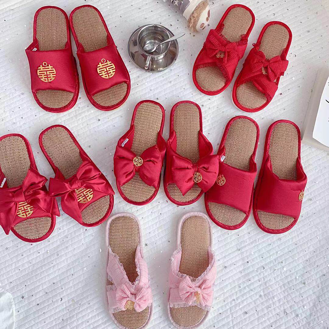Wedding Bride Temperament Satin Red Couples Home Slippers Bridesmaids Bridesmaids Wedding weddings men and women non-slip newlyweds