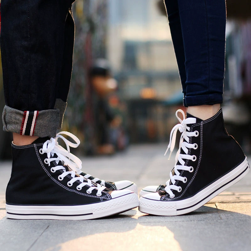 Giày nam chính hãng Converse Giày nữ Giày cao màu đen Giày đế bằng thông thường - Plimsolls