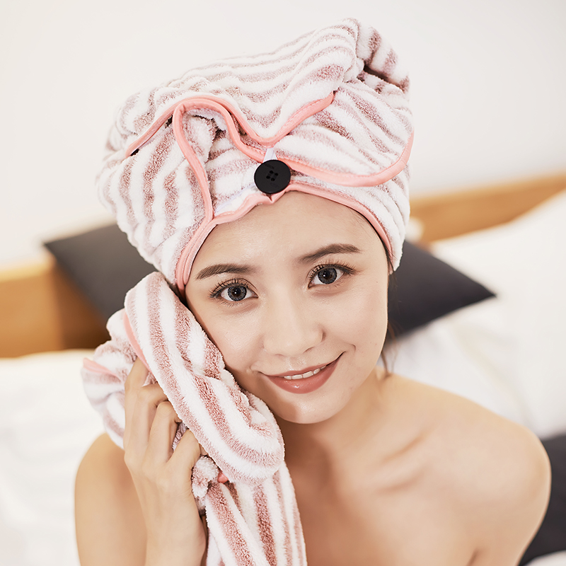 AOKEE's new soft striped dry hair towel strong water absorption home couple towel quick-drying head scarf