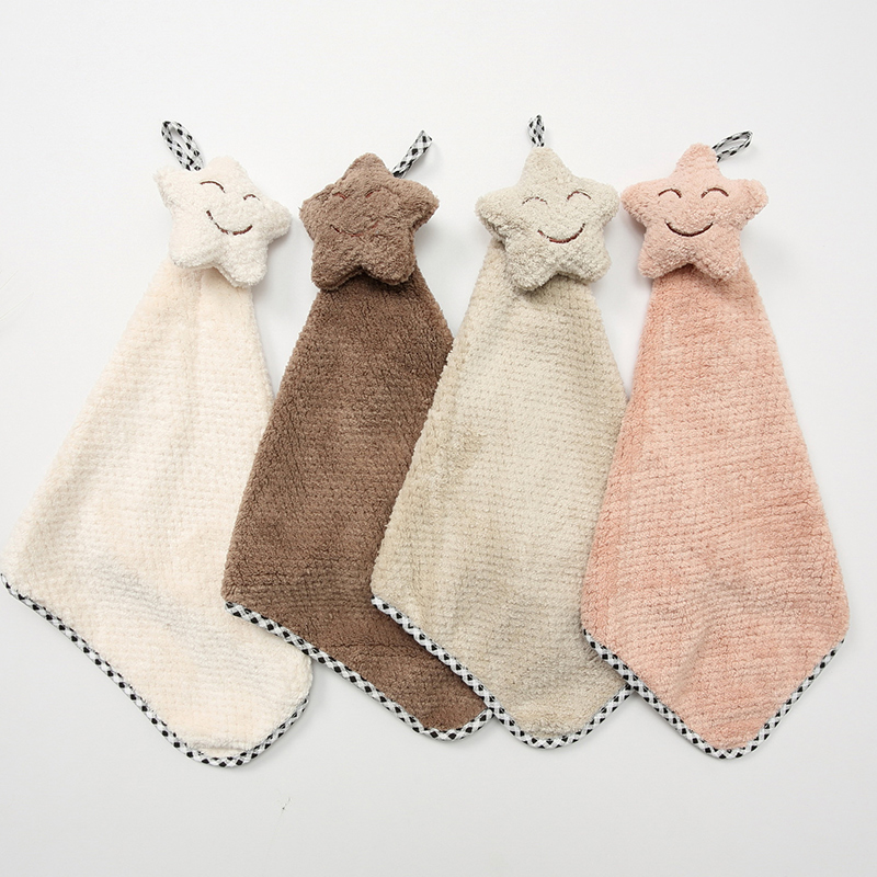AOKEE Small Stars Cute Wipe hand towels Hanging with hand towels Absorbent Soft Coral Suede Step Up Thick Women Children-Taobao