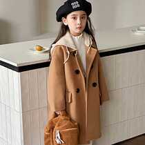 24 autumn and winter high-end childrens wool double-sided woolen coats long woolen coats for boys and girls thick and stylish woolen coats for small children