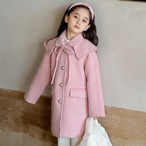 24 new autumn and winter girls small temperament sweet bow shawl wool double-sided cashmere coat woolen jacket