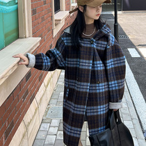 Autumn and winter new childrens British retro plaid loose medium-length wool double-sided woolen coat for small children