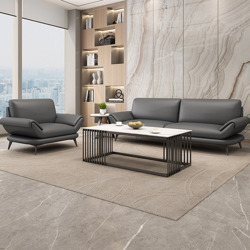 Office sofa Italian modern minimalist light luxury front desk reception boss business reception leather sofa Nordic