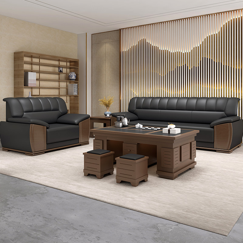 Office sofa modern Chinese VIP reception boss business reception three-seat leather sofa coffee table combination