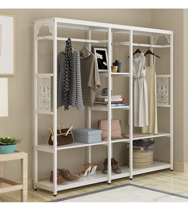 Đơn giản áo giá sắt rèn phòng ngủ móc áo sàn giá lưu trữ giá thép gỗ đơn giản hiện đại giá quần áo - Kệ kệ gỗ treo tường