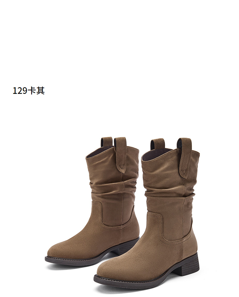 Западные Boots 热风棕色西部牛仔靴2025年冬季新款短靴堆堆靴美拉德靴子中筒靴女 Hot air