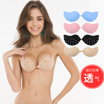 Cave bra thin silica gel stealth breathable breathable breastwedding dress gathers folds and large chest ultra-thin nude