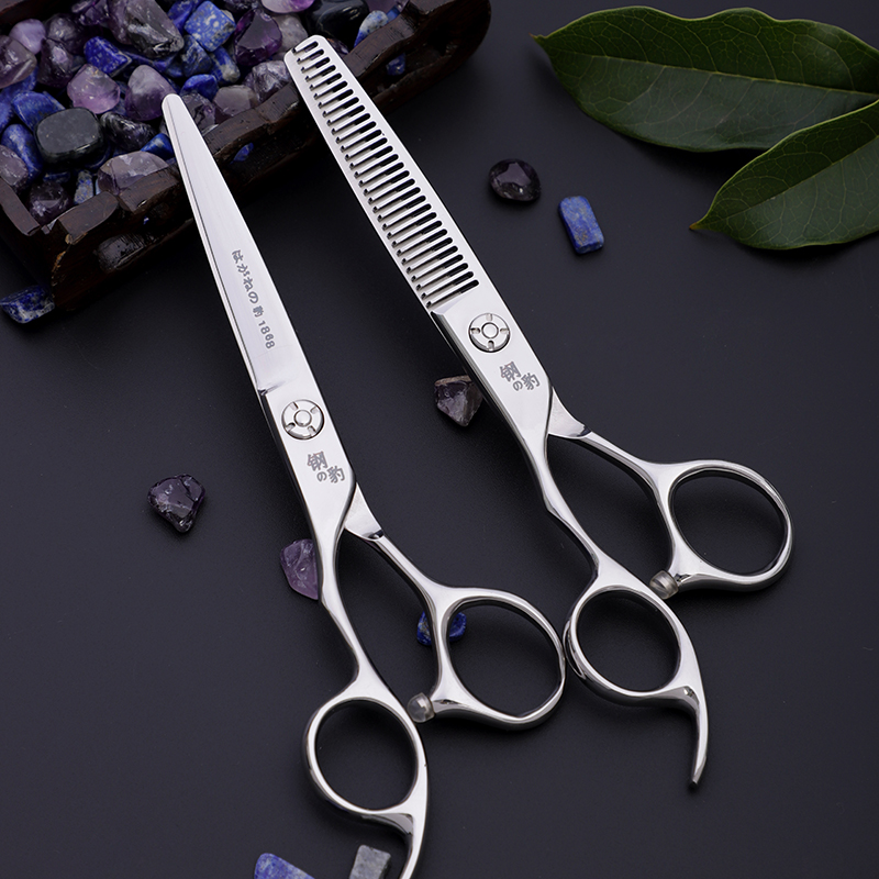 Steel Leopard Left Hand Cut Haircut Scissors Professional Haircut Scissors Left Skimmer Cut Suit Beat Thin Cut And Cut Tooth Cut 