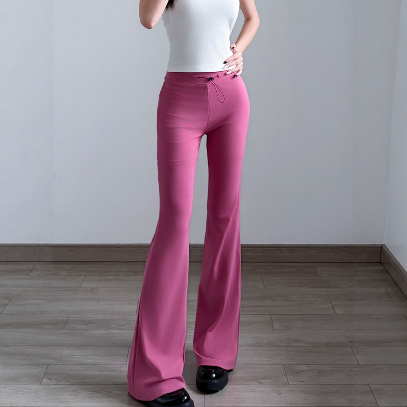 Slim-Fit Low-Waist Flared Pants for Women, with a Draping Effect, Slimming, Petite Casual Pants, Pink Flared Pants Slim-Fit Low-Waist Flared Pants for Women, with a Draping Effect, Slimming, Petite Casual Pants, Pink Flared Pants