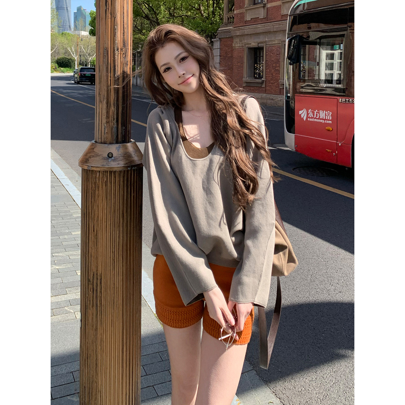 Pcny "Soft Knit Casual" Long Sleeve Knitted Sweater for Women, Spring Loose V-Neck Pullover Hoodie