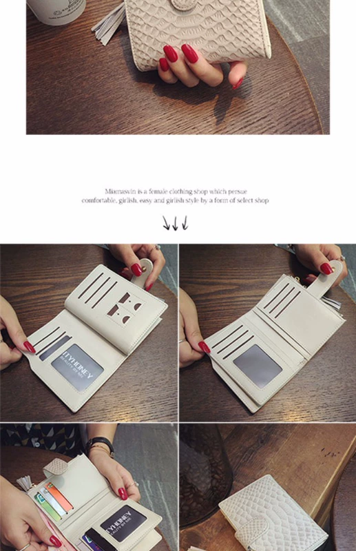 Phiên bản 2016 mới của Hàn Quốc về ví nhỏ rắn nữ ngắn đoạn da thủy triều thời trang tua rua nhiều thẻ ví da bò