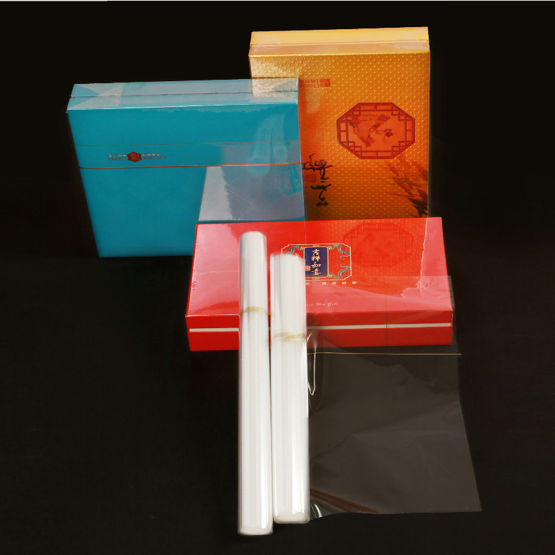 Bronzing machine tea gift box special plastic packaging bopp heat-shrink film cosmetic case packaging transparent gold wire drawing smoke envelope-Taobao