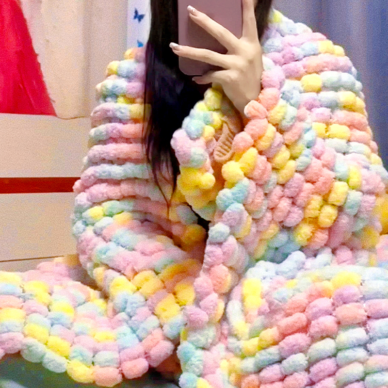 Blanket with Large Pom-Poms, Yarn for Hand Knitting, DIY Pom-Pom Ball Cover Blanket, Cushion, Shawl, Nap Blanket, Air Conditioning Blanket Blanket with Large Pom-Poms, Yarn for Hand Knitting, DIY Pom-Pom Ball Cover Blanket, Cushion, Shawl, Nap Blanket, Air Conditioning Blanket