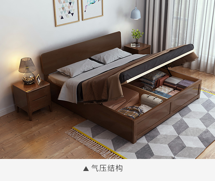 Tất cả các giường gỗ rắn Scandinavian hiện đại nhỏ gọn 1,8 m 1,5 m kiểu Nhật phòng ngủ màu gỗ với hộp lưu trữ giường đôi cao - Giường giường gỗ thông