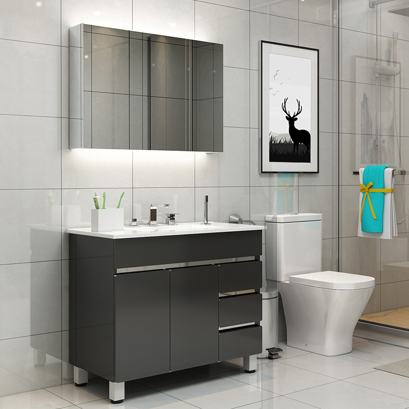 Nordic bathroom Stainless steel bathroom cabinet combination floor-to-ceiling modern simple face wash basin Wash basin Vanity room