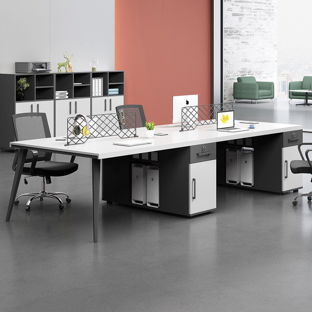 Staff desk minimalist modern 4 people 2nd double 6 4 stations Employee office table and chairs table combination